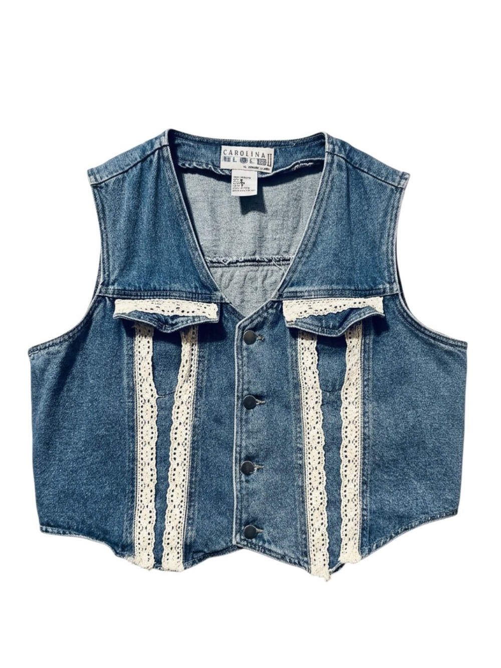 Carolina Blues Denim Lace Trim Button Front Vest Size 16